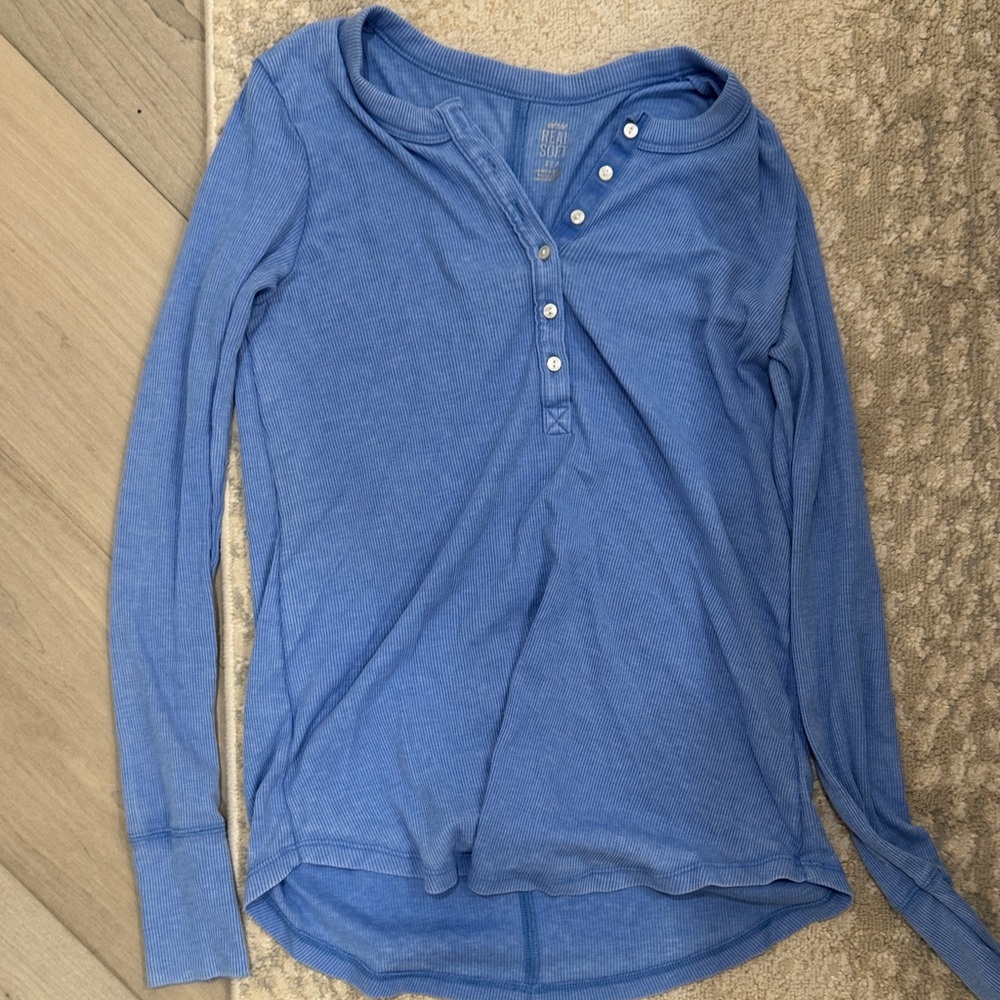 Aerie Soft Blue Ribbed Henley Top